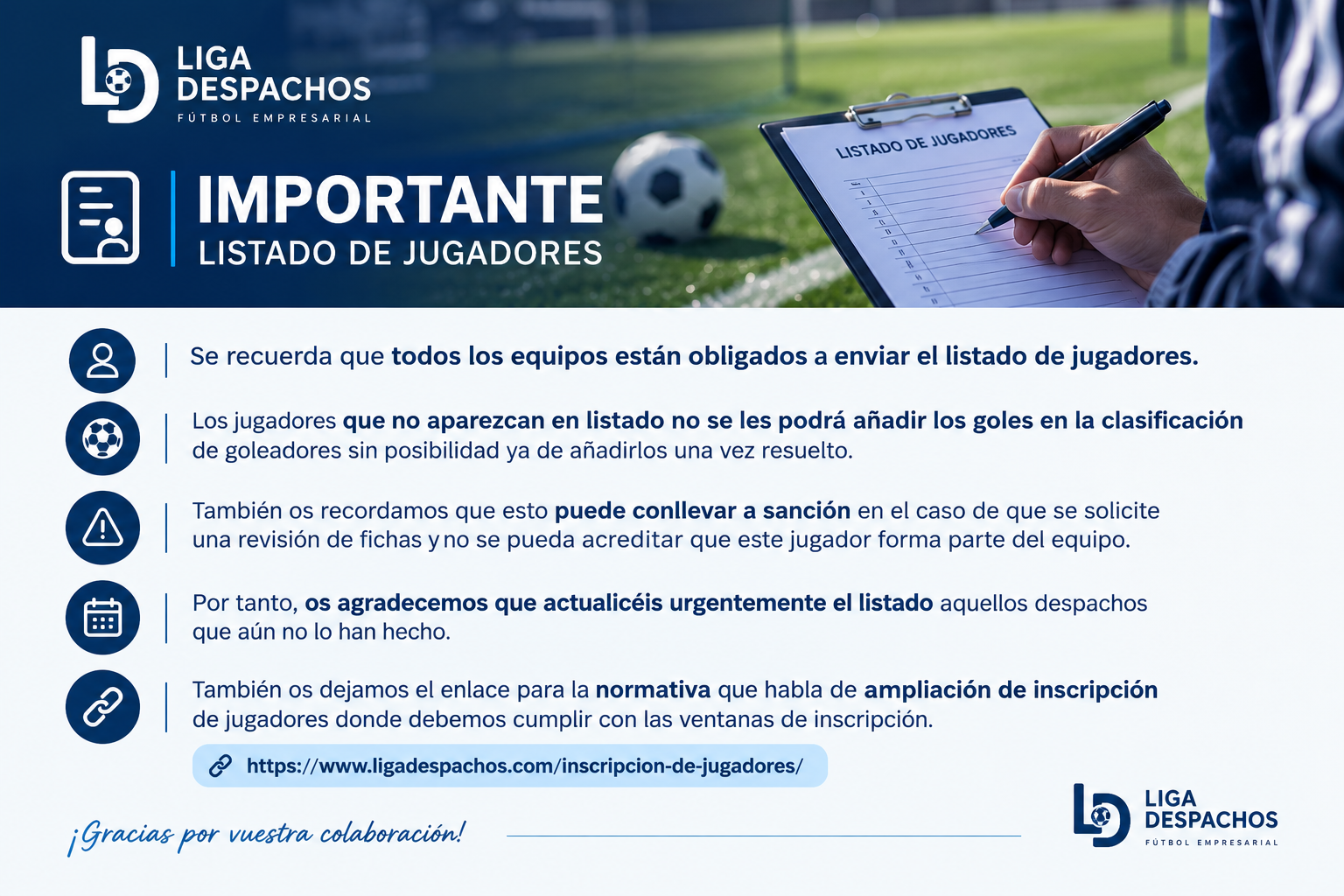IMPORTANTE: Actualización obligatoria de los listados de jugadores